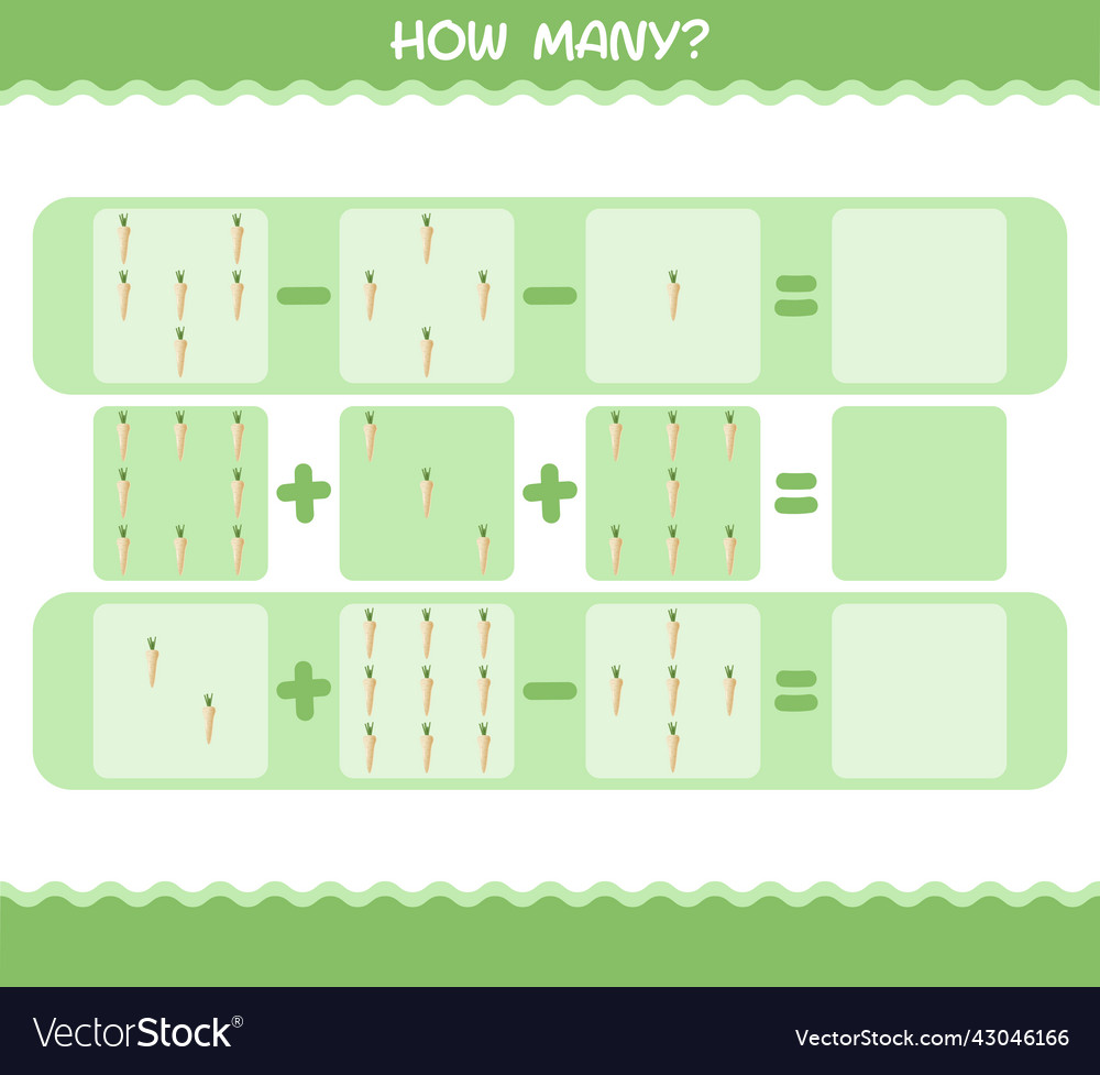 How many cartoon parsnip counting game Vector Image How many cartoon parsnip counting game