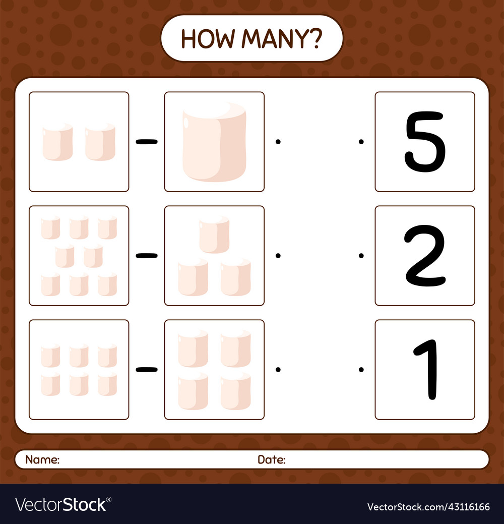 How many counting game with marshmallow worksheet vector image How many counting game with marshmallow worksheet