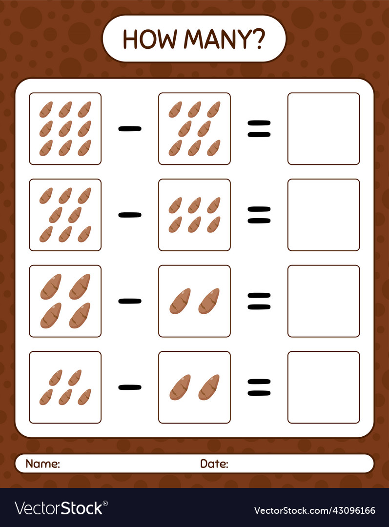 How many counting game with yam root worksheet vector image How many counting game with yam root worksheet