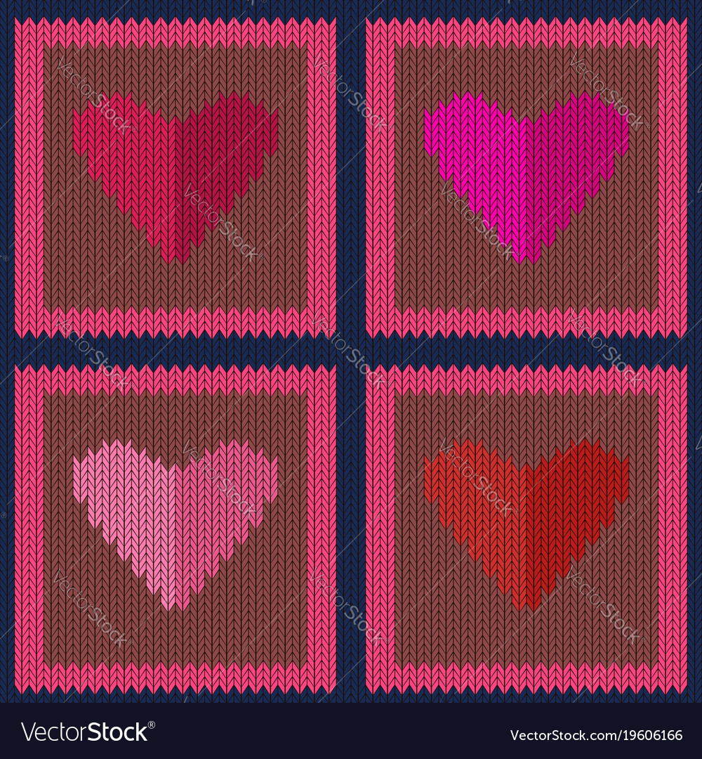 Knitted woolen seamless pattern with pink hearts