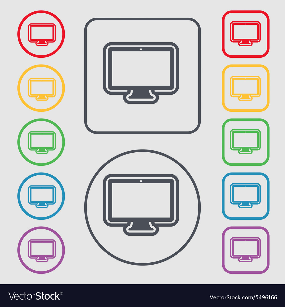 Monitor icon sign symbol on the round and square