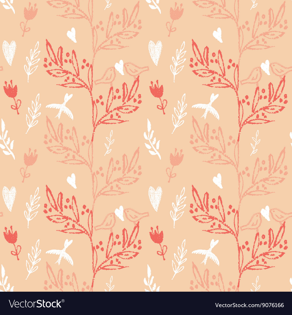 Seamless pattern with tree and flying birds