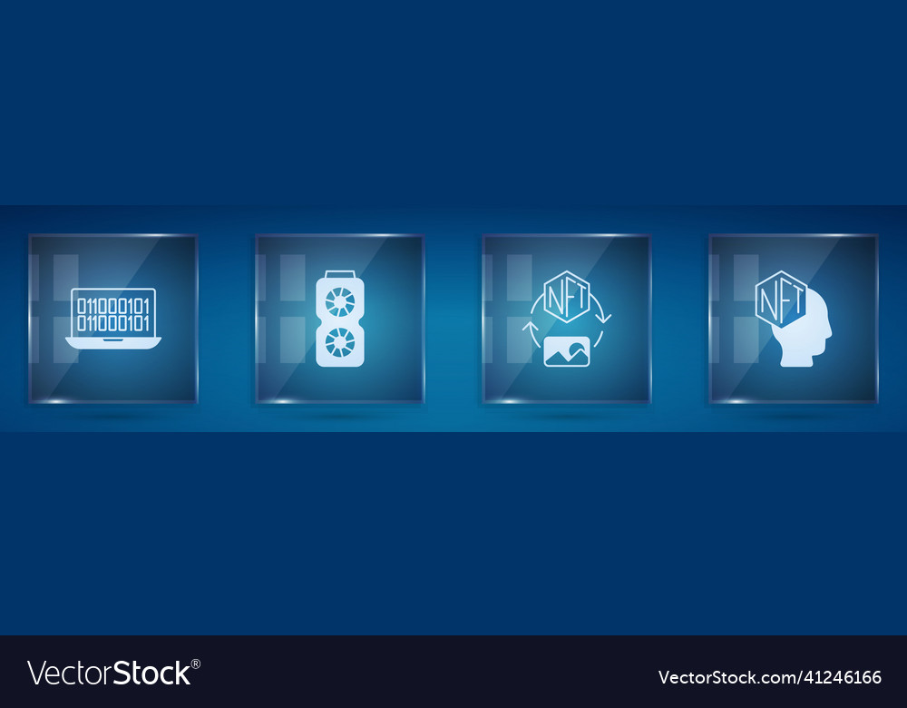 Set binary code video graphic card nft digital vector image Set binary code video graphic card nft digital