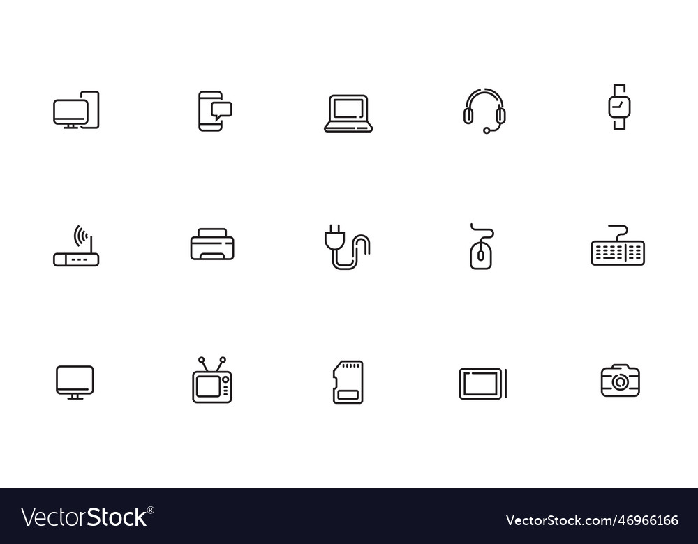 Set of gadget icons in simple line style vector image Set of gadget icons in simple line style