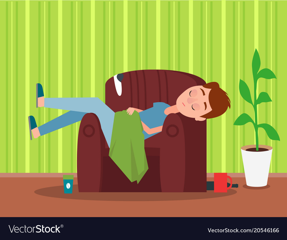 Sleaping in brown armchair man colorful poster