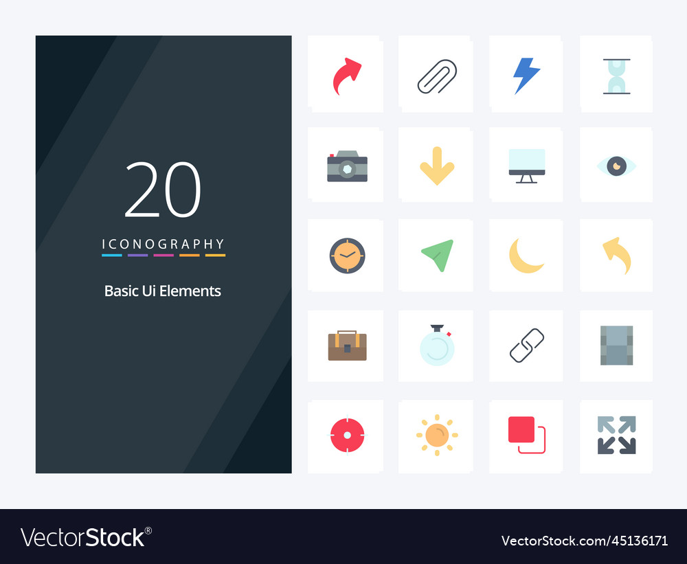 20 basic ui elements flat color icon Royalty Free Vector