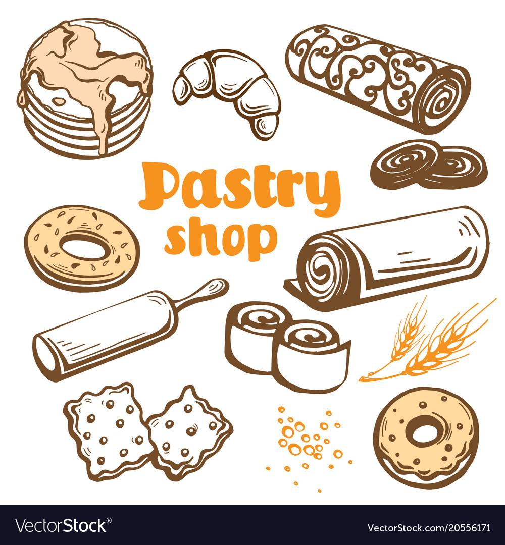 Bakery set hand drawn Royalty Free Vector Image