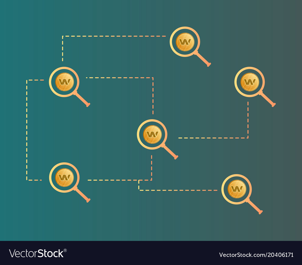 Blockchain wax cryptocurrency with magnifying