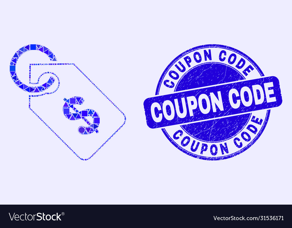 Blue distress coupon code stamp and price tag