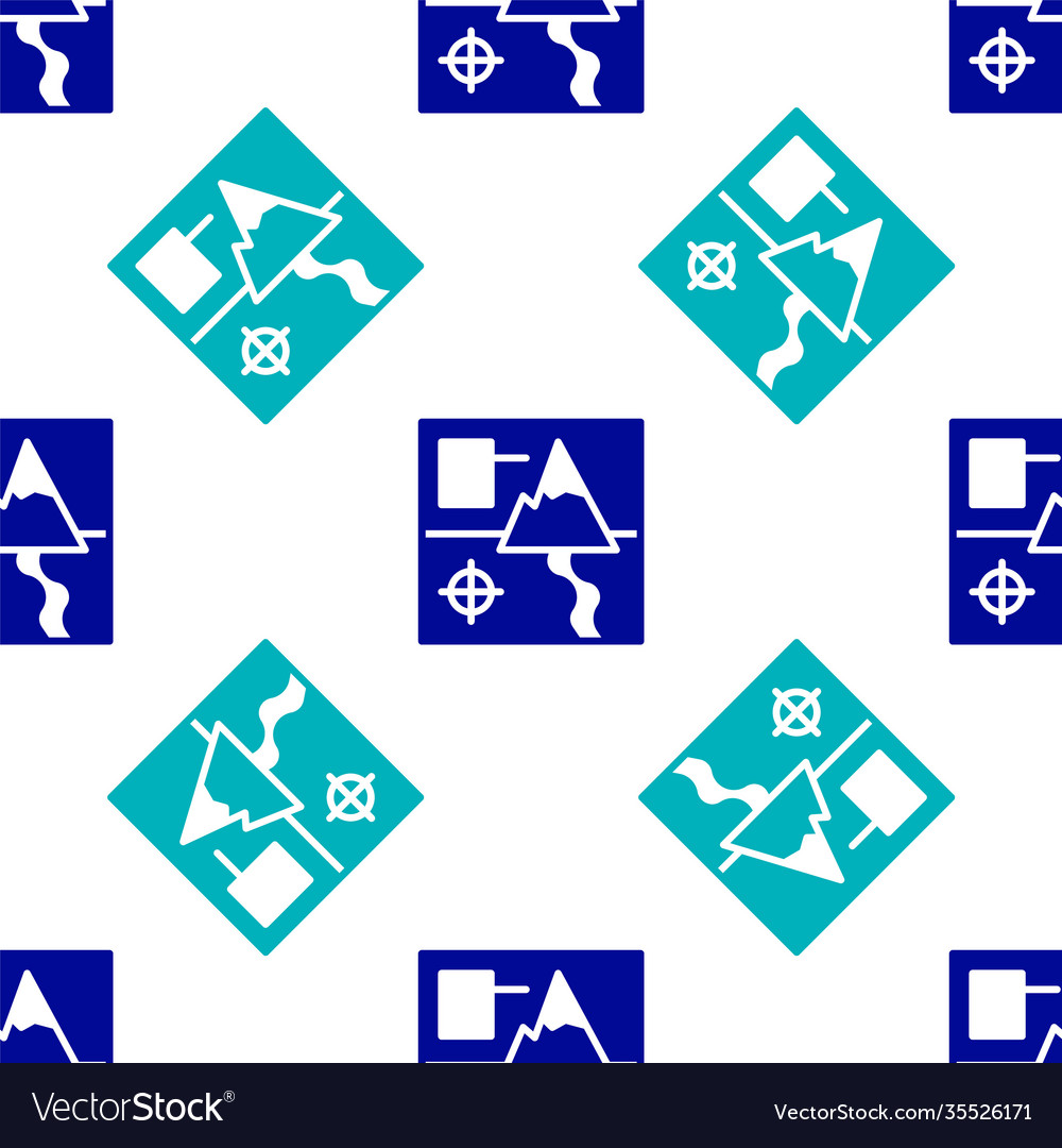 Blue folded map icon isolated seamless pattern vector image Blue folded map icon isolated seamless pattern