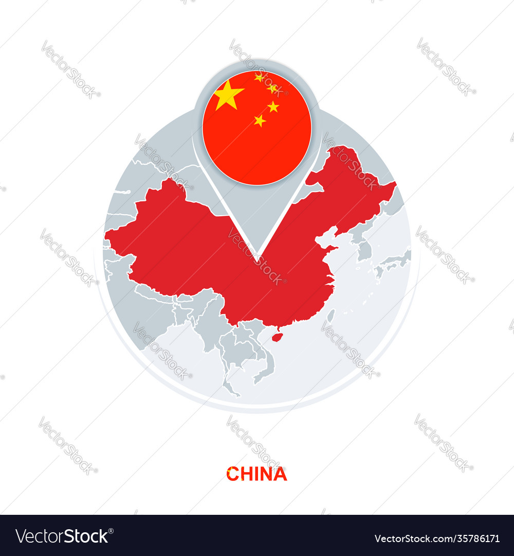 China map and flag icon with highlighted
