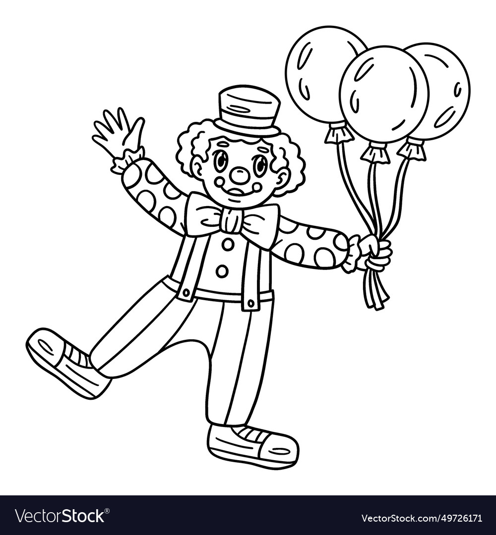 Circus clown selling balloons isolated coloring