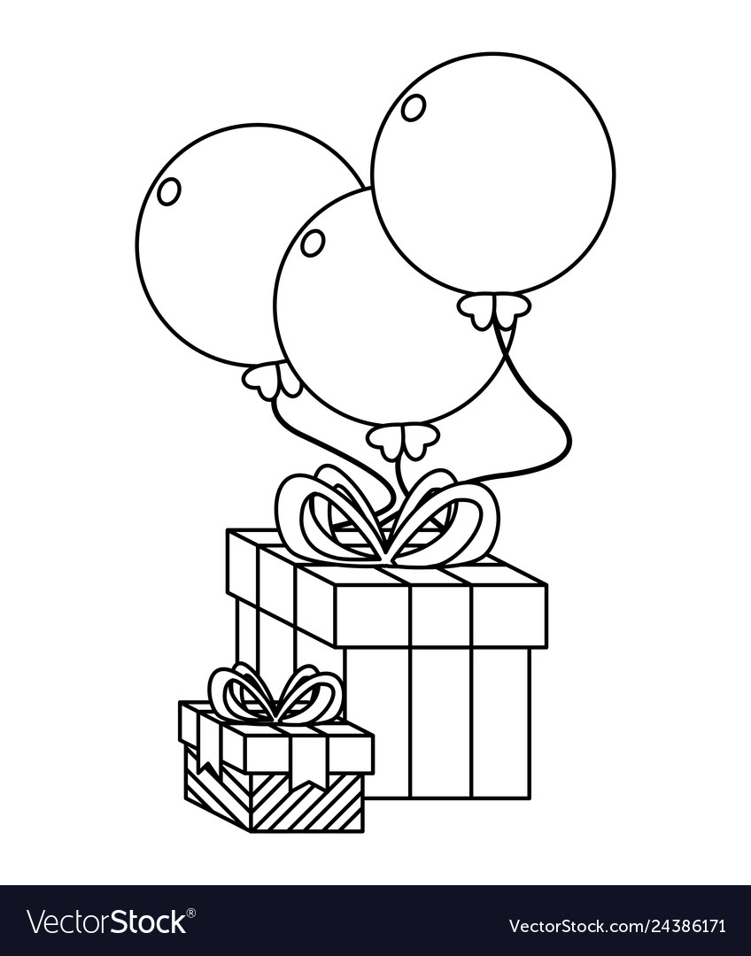 Gift box present with balloons helium