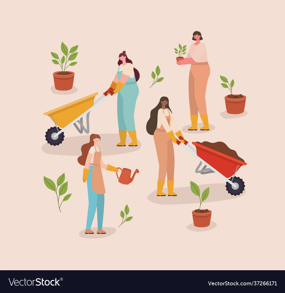 Group planters Royalty Free Vector Image - VectorStock