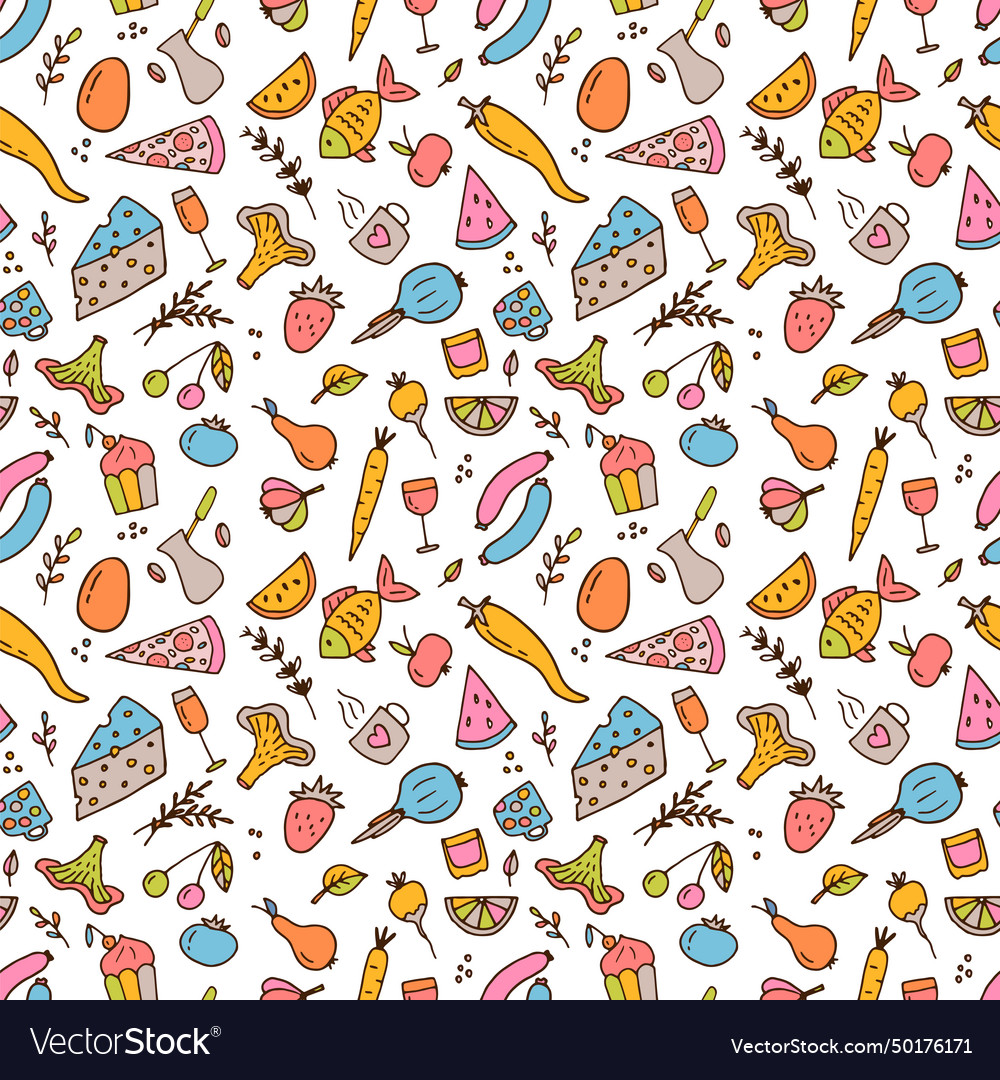 Hand drawn seamless pattern with different type