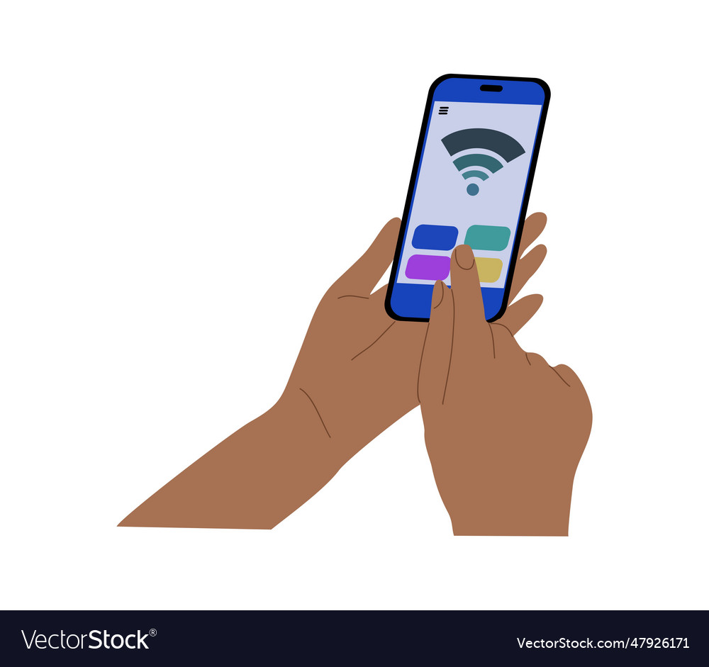 Hand holding mobile phone with web application
