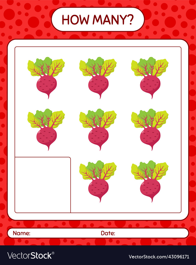 How many counting game with beet root worksheet vector image How many counting game with beet root worksheet