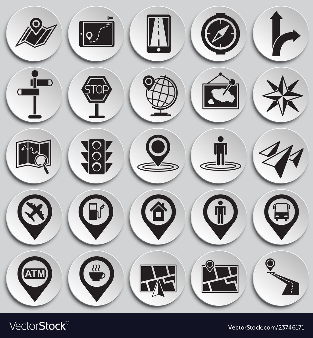 Navigation icon set on plates back background vector image Navigation icon set on plates back background