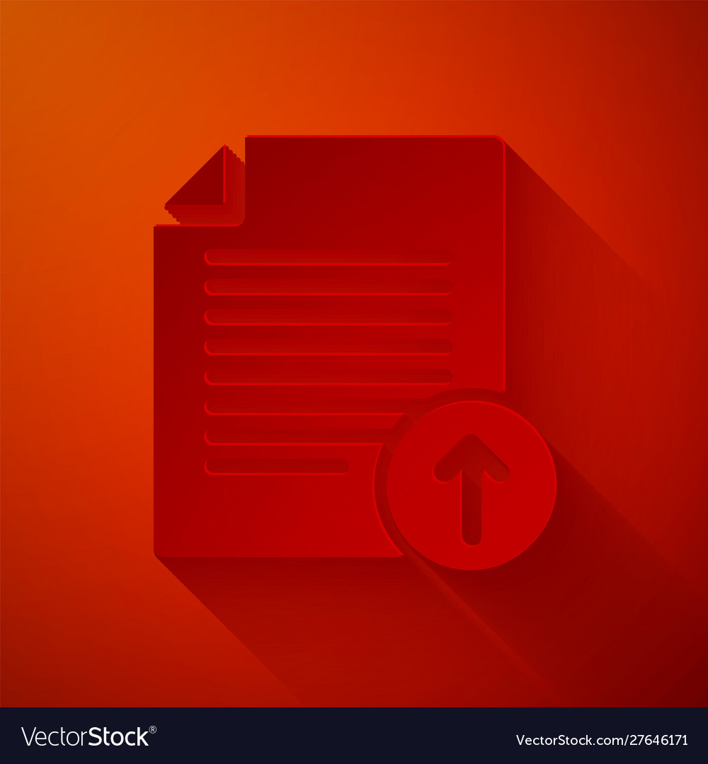 Paper cut upload file icon isolated on red vector image Paper cut upload file icon isolated on red