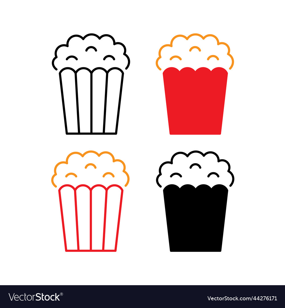 Popcorn box set simple line icon