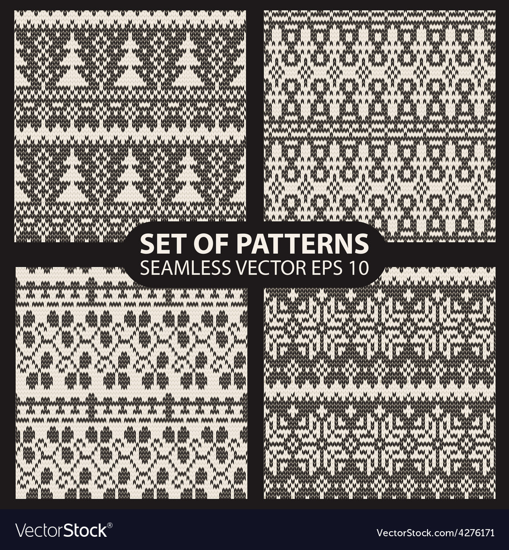 Set of seamless knitted patterns graphics