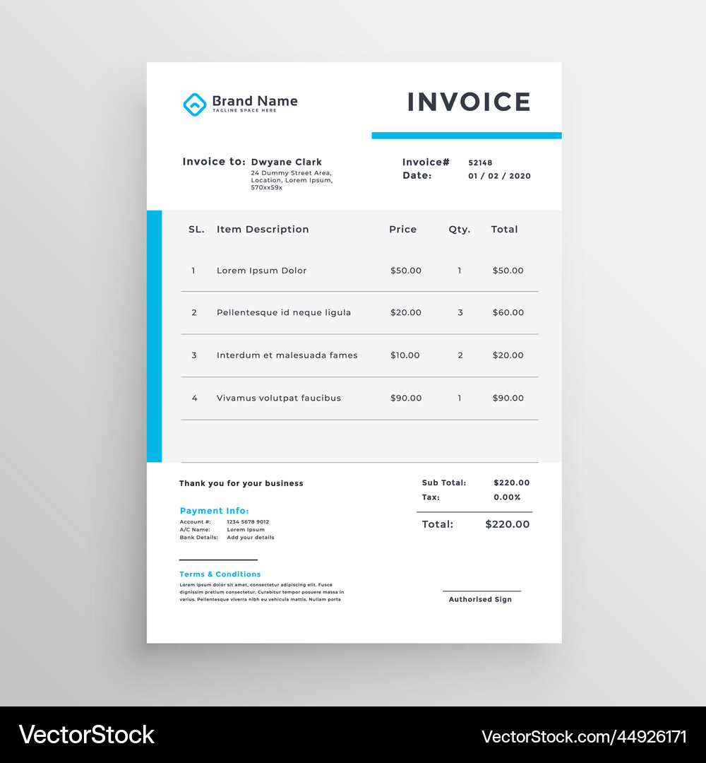 Simple invoice template design Royalty Free Vector Image