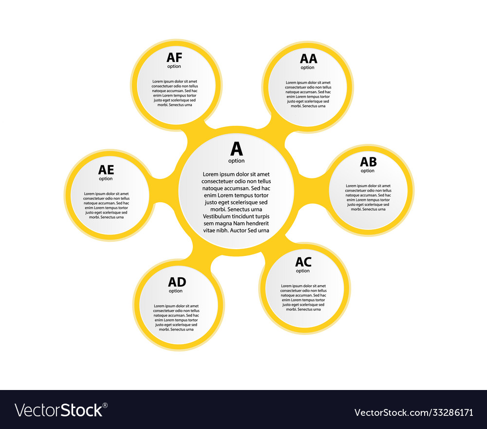 Six multicolored round elements with thin line