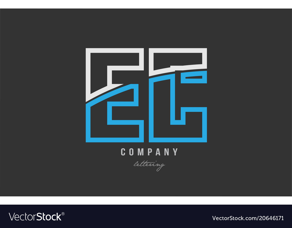 White blue alphabet letter ec e c logo icon design