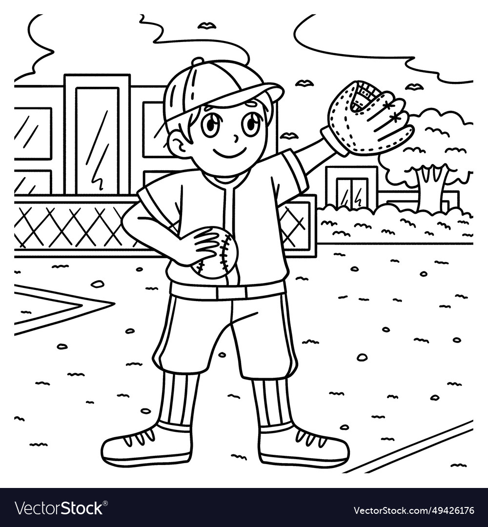 Baseball boy pitcher coloring page for kids Vector Image