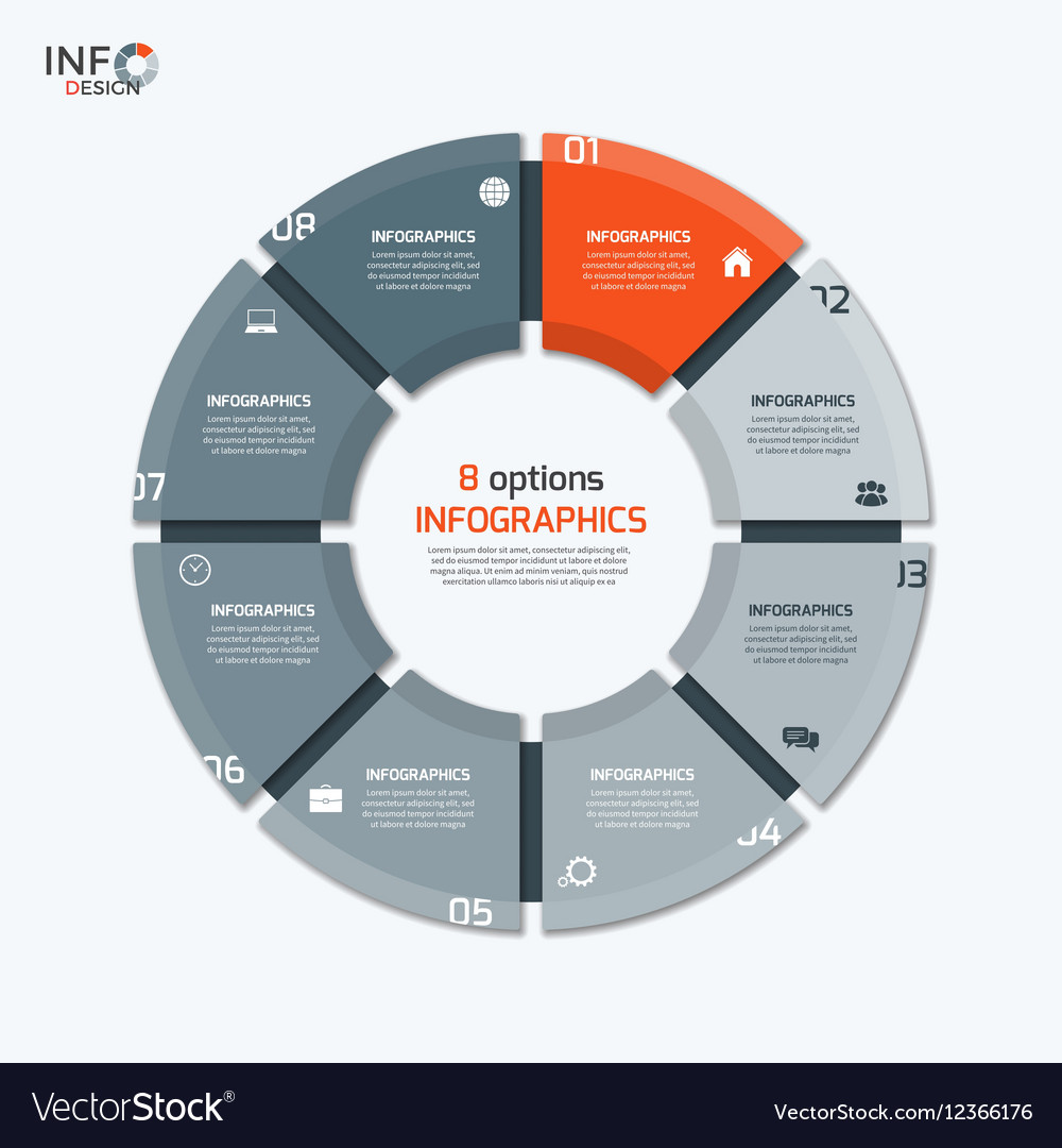 Circle chart infographic template with 8 options Vector Image