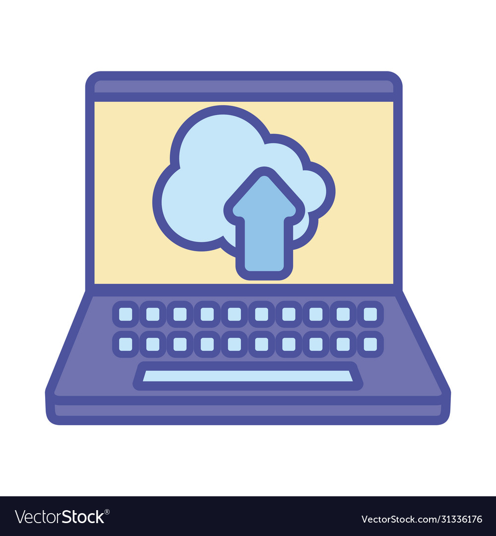 Cloud computing inside laptop line and fill style