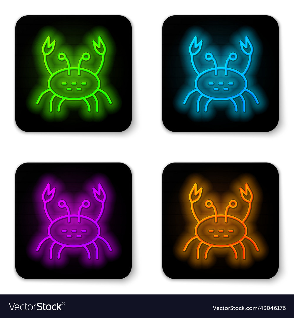 Glowing neon line crab icon isolated on white