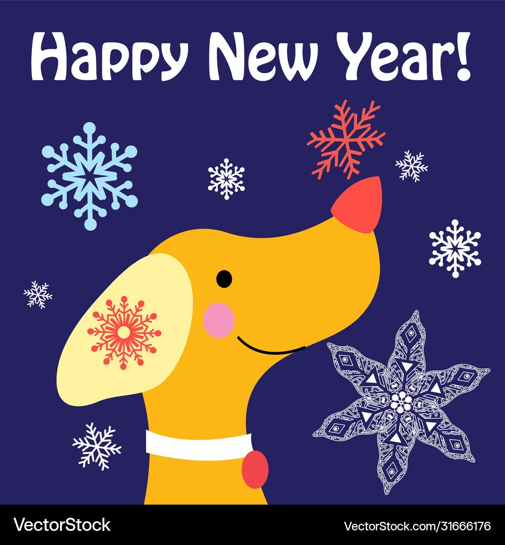 New year card with a yellow dog Royalty Free Vector Image