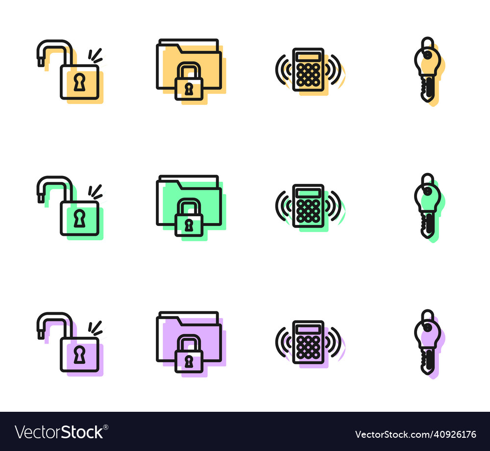 Set line security keypad access panel open vector image Set line security keypad access panel open