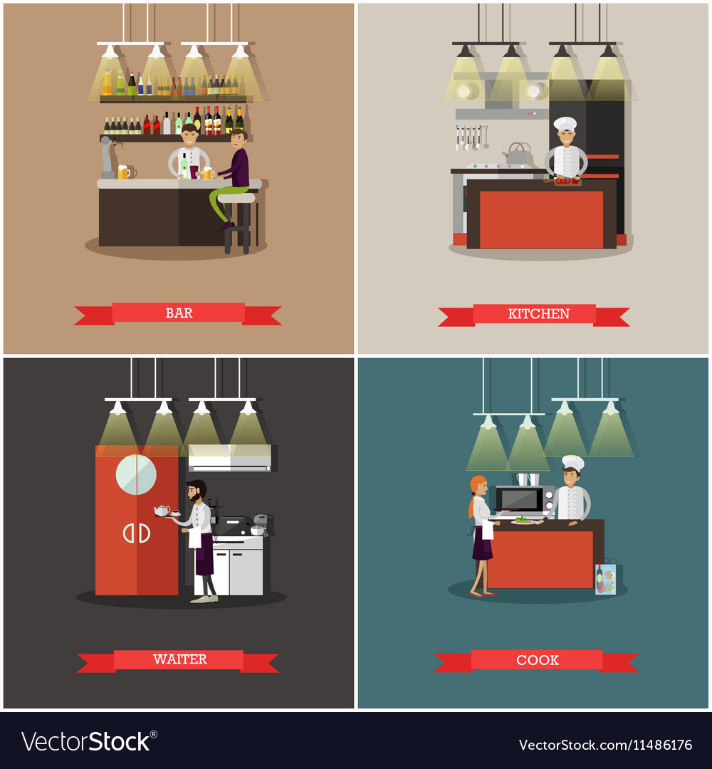 Set of banners with restaurant interiors