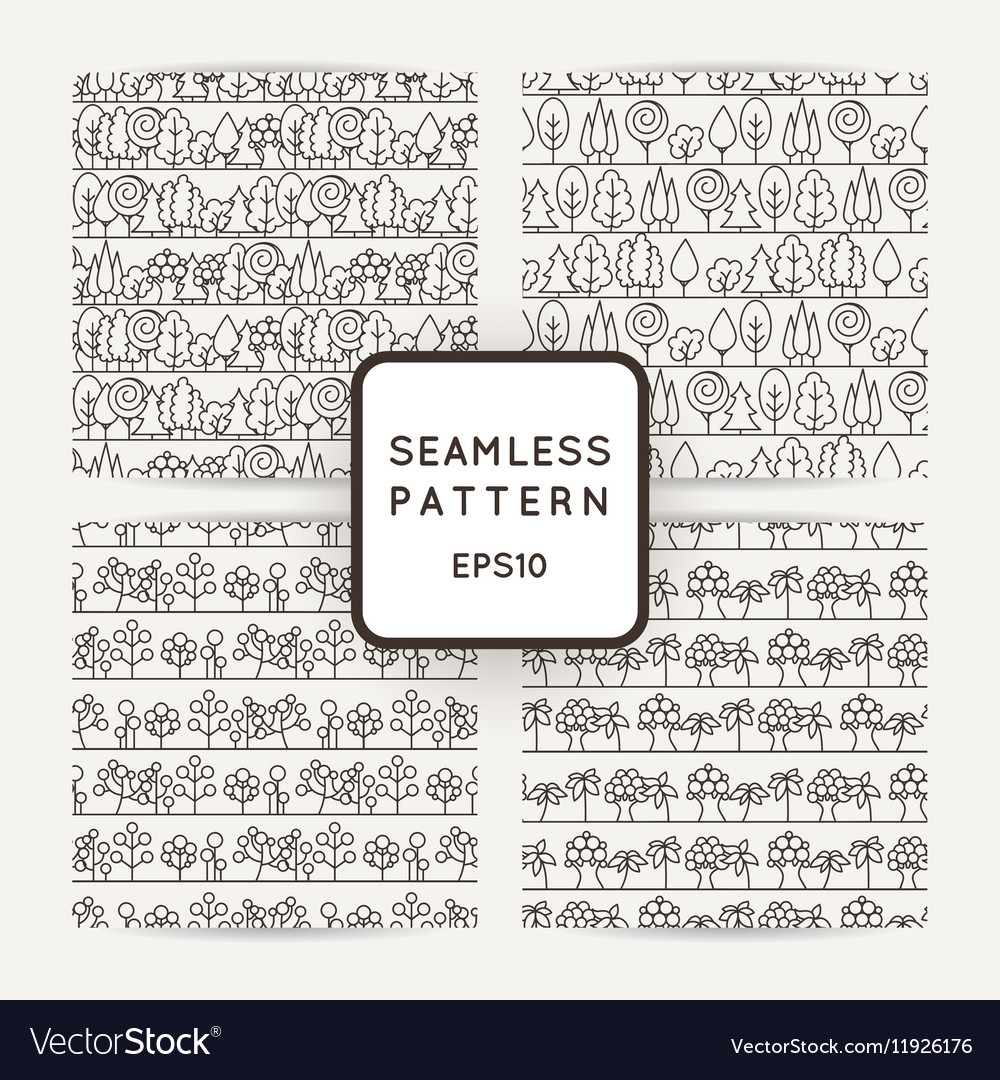 Set of seamless tree pattern background line
