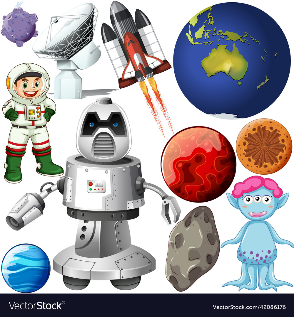 Set of space objects on white background vector image Set of space objects on white background