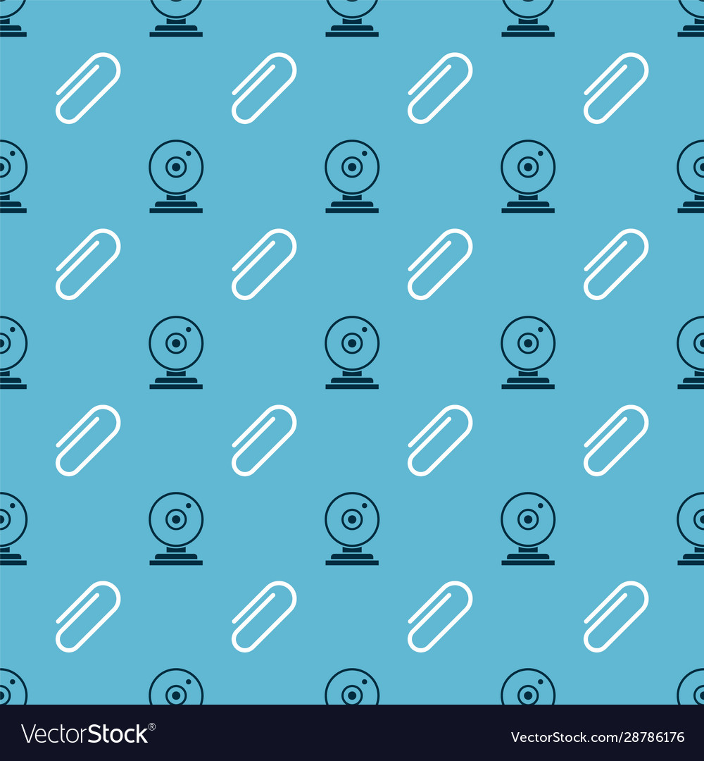 Set web camera and paper clip on seamless pattern