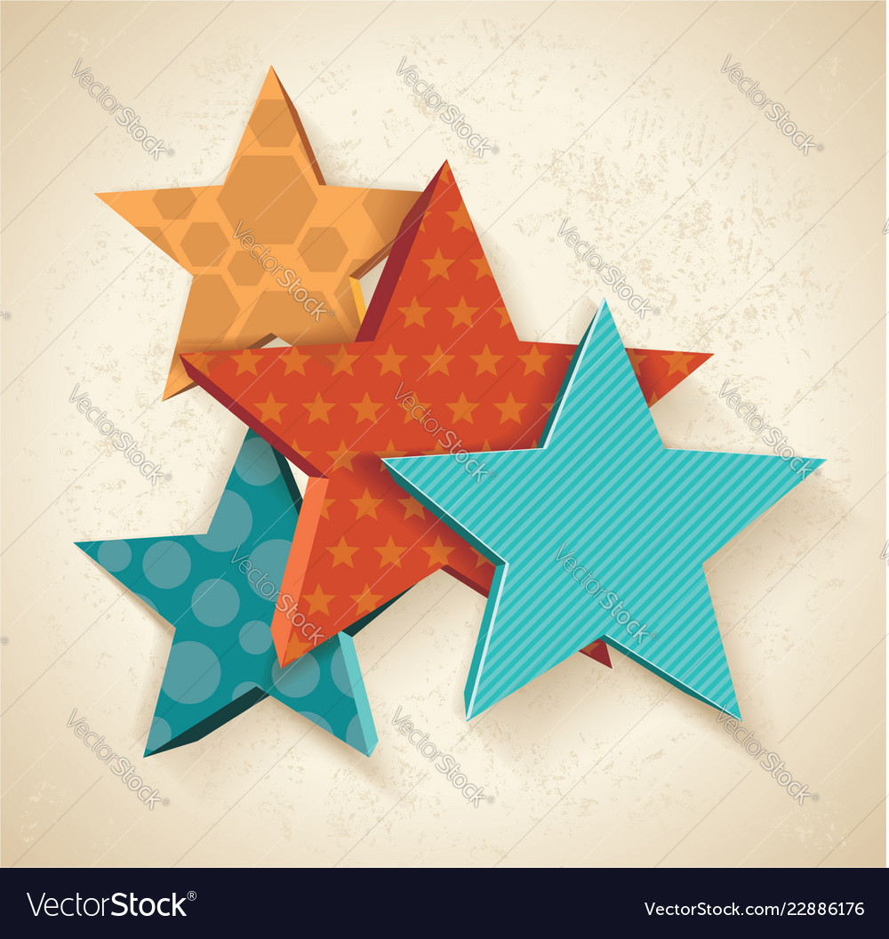 Vintage colorful 3d stars pattern vector image Vintage colorful 3d stars pattern