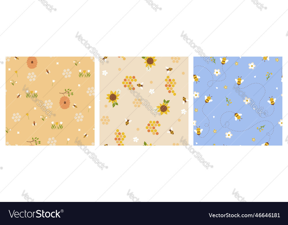 Bee & Floral Seamless Patterns