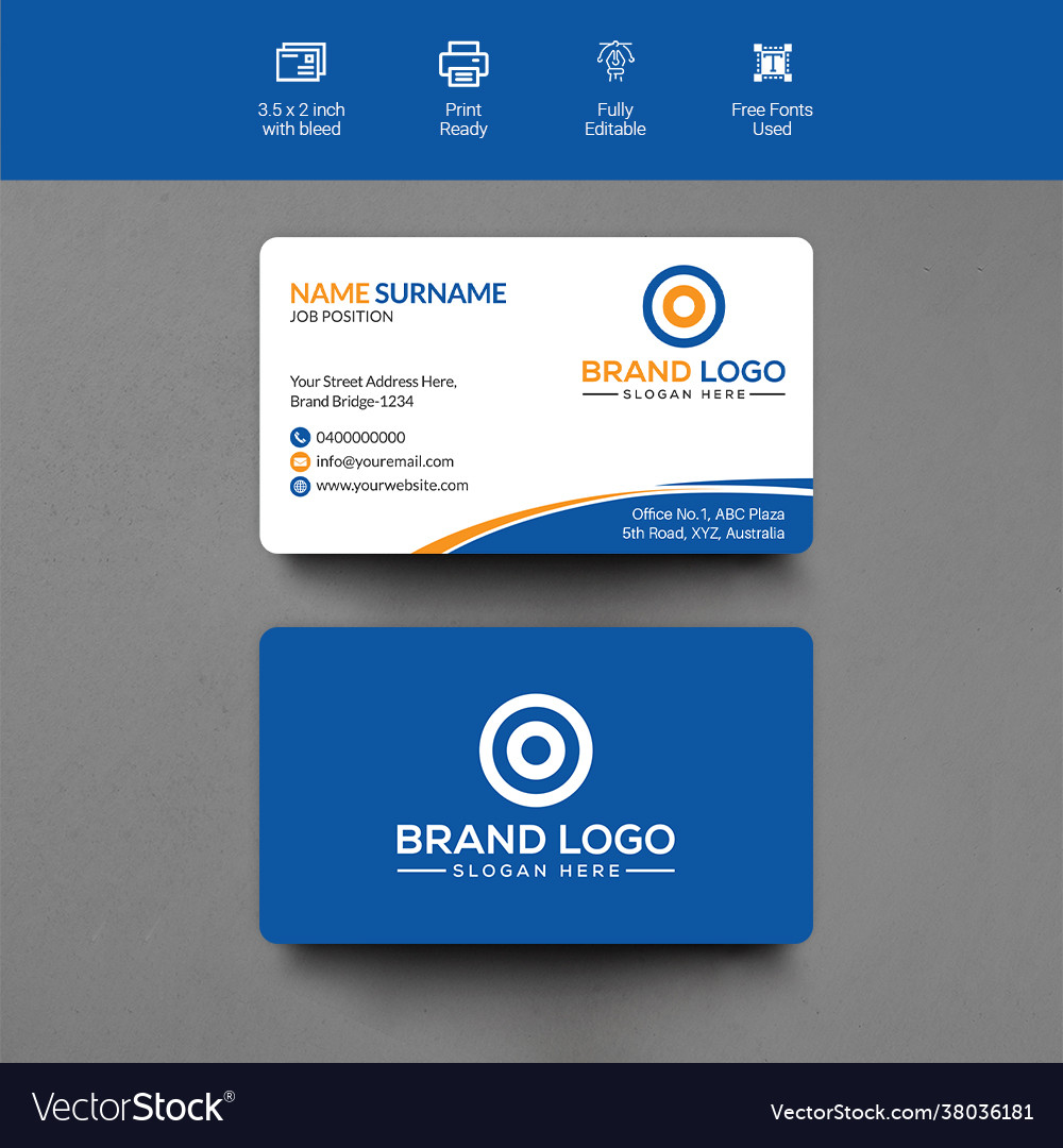 Blue modern creative business card and name