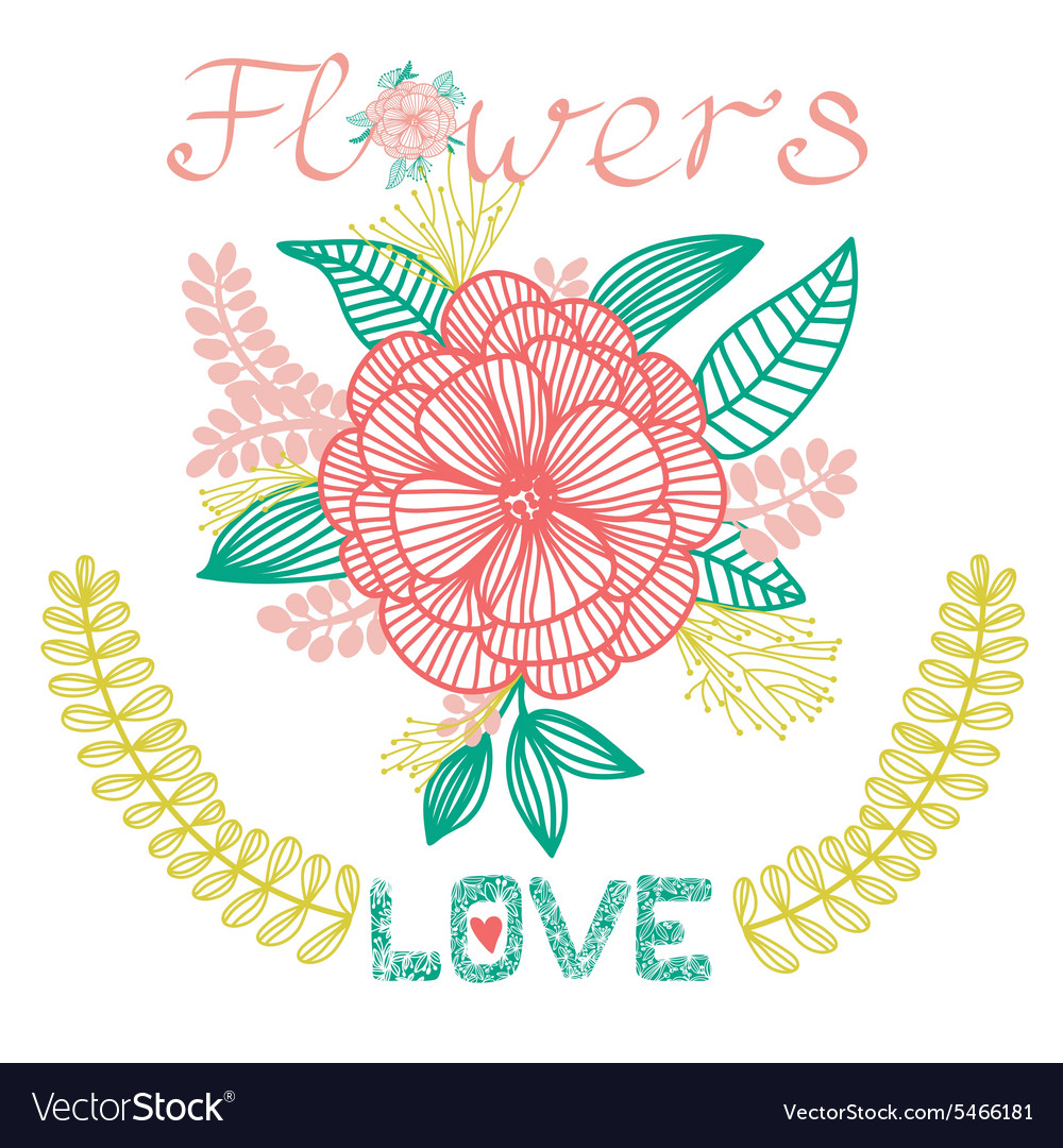 Decorative floral card with flower love