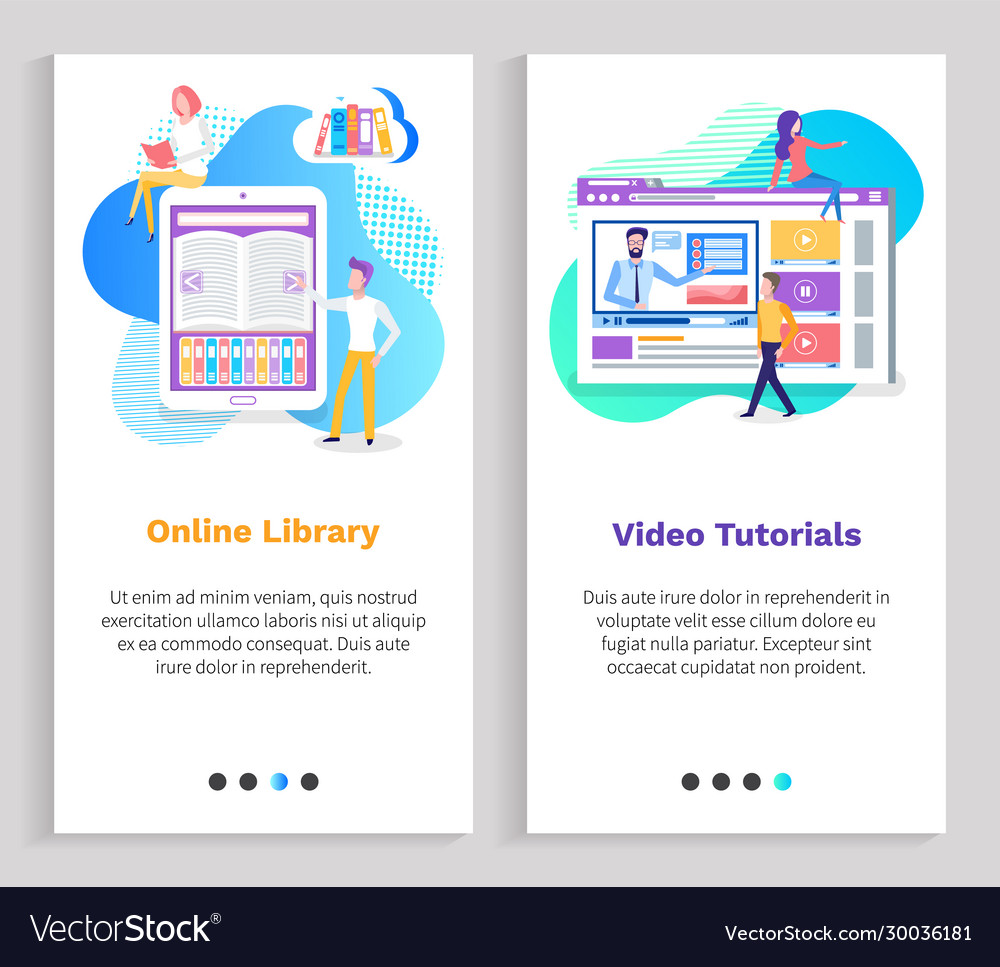 Digital library and electronic book online set Vector Image