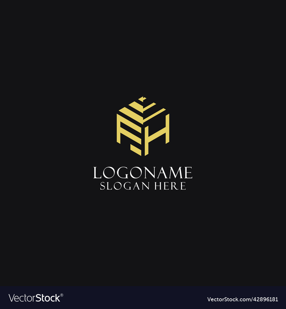 Fh initial monogram with hexagon shape logo