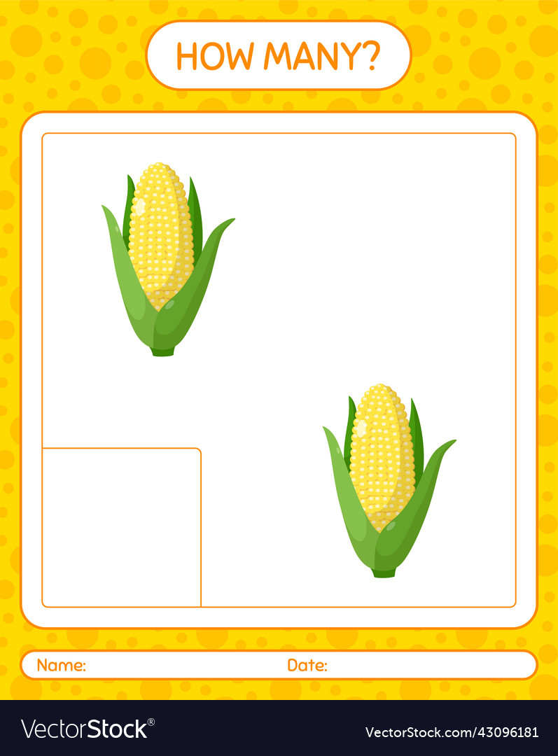 How many counting game with corn worksheet vector image How many counting game with corn worksheet
