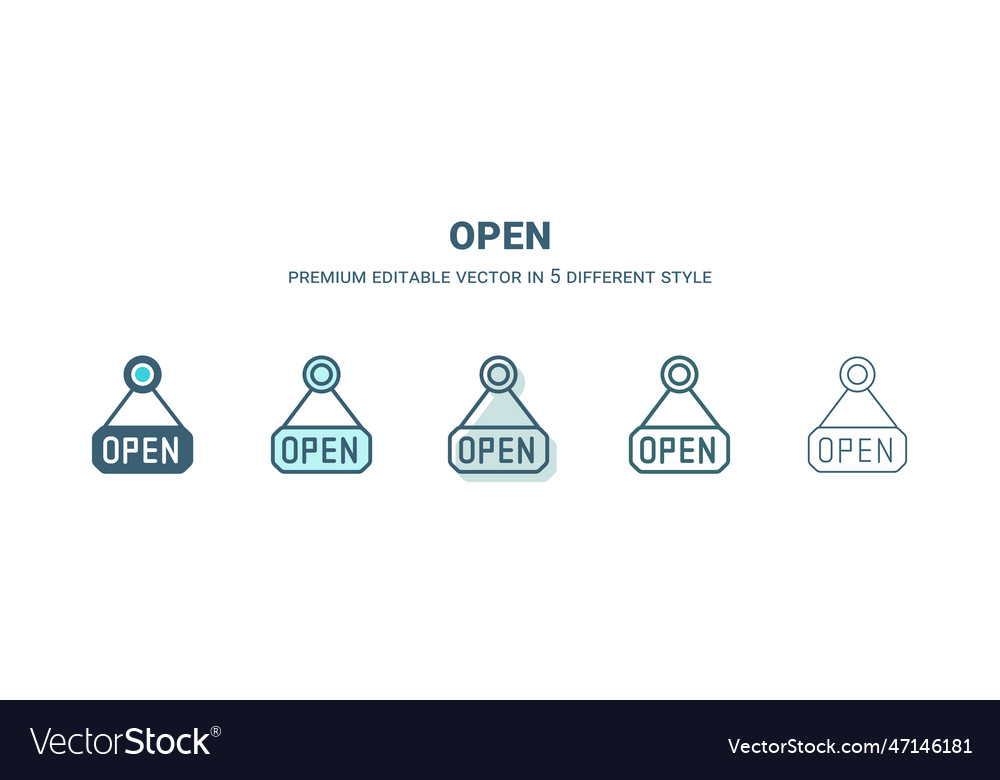 Open icon in 5 different style outline filled two vector image Open icon in 5 different style outline filled two