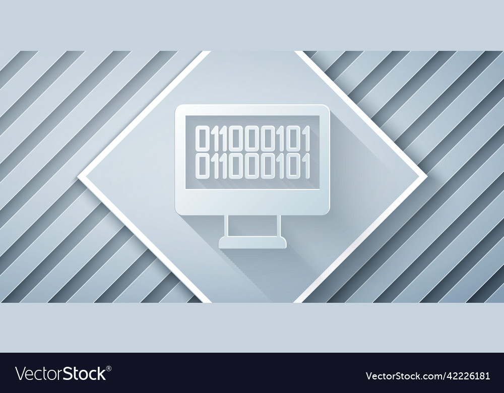 Paper cut binary code icon isolated on grey vector image Paper cut binary code icon isolated on grey
