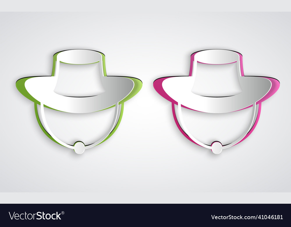 Paper cut fisherman hat icon isolated on grey Vector Image