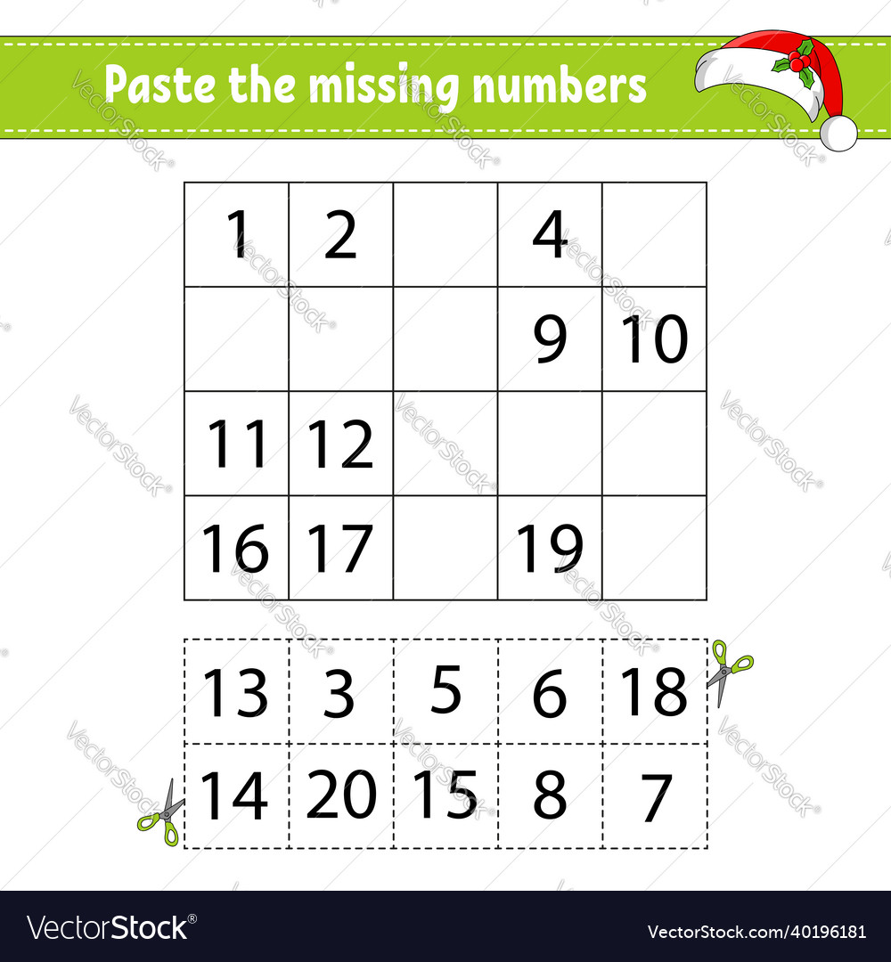 Paste the missing numbers 1-20 game for children