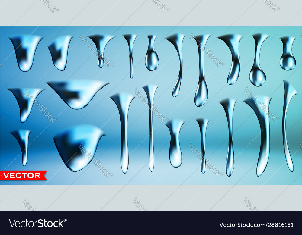 Realistic blue big frozen ice water drops